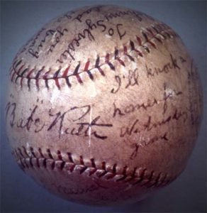Image of a Babe Ruth signed baseball for Johnny Sylvester